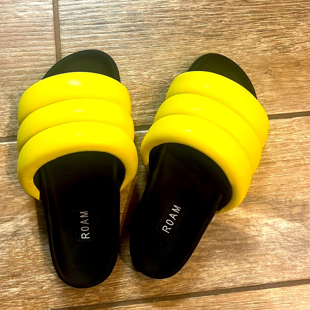 Roam slides, bright yellow, size 38, no box, worn once